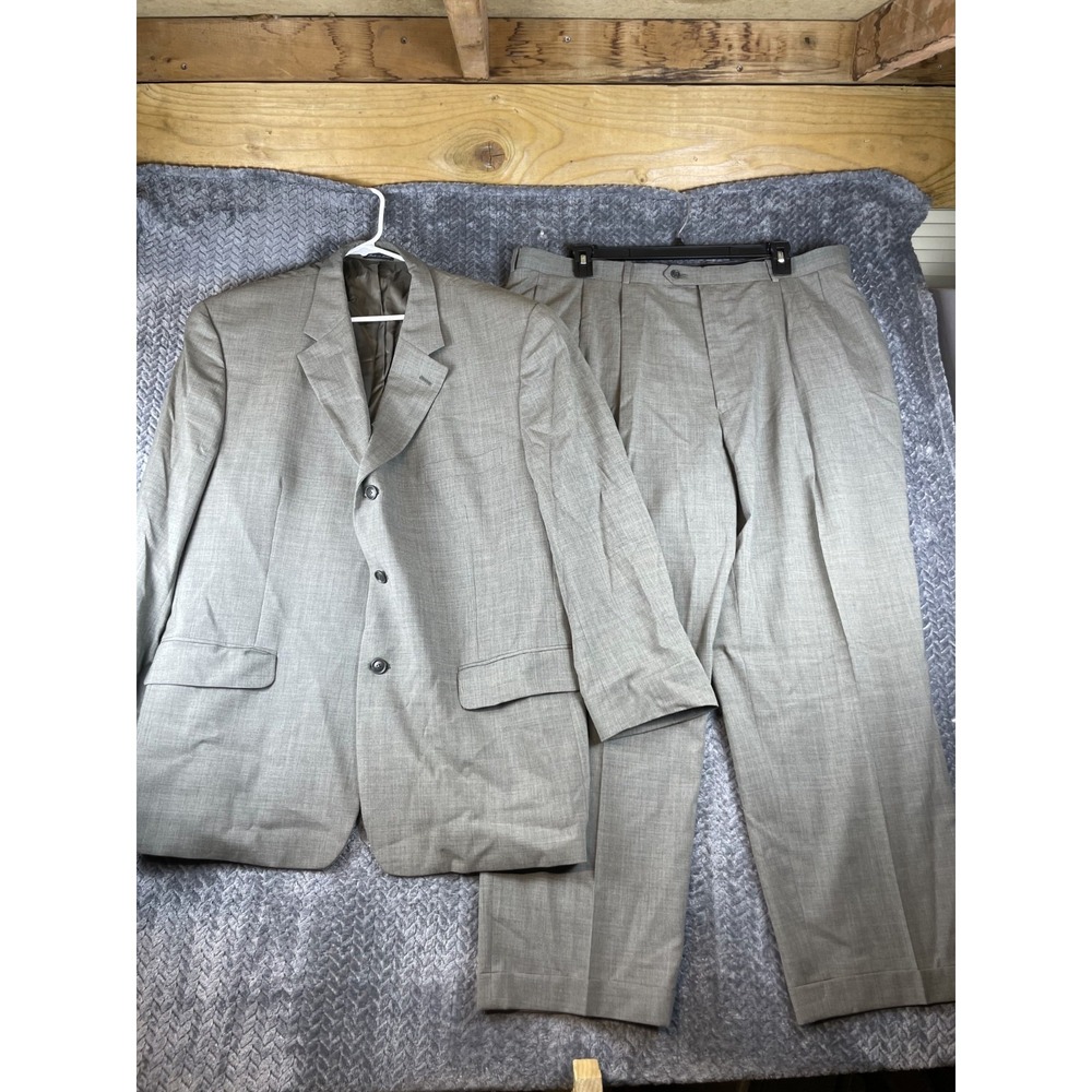 Vintage Macy’s Alfani 2 Piece Set Mens 48R Gray Wool Pleated Notch Lapel Formal